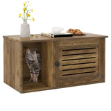 Giantex Cat Litter Box Enclosure - Litter Box Hidden Furniture with Louvered Door, Front Entry, Storage Cabinet, Farmhouse Wooden Cat Washroom Pet House Coffee Table, Fit Most of Litter Box, Brown Giantex