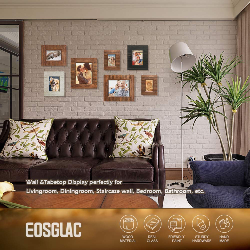 Eosglac Wooden 5x7 inch Picture Frame, Wood Plank Design with Rustic Brown Finish, Wall Mounting or Tabletop Display, Handmade Photo Frame Eosglac