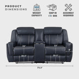 Lexicon Living Room Set - Home Theater Seating, Faux Leather Upholstery Recliner Sofas, Double Recliner, Loveseat, Swivel Glider Chair, 3-Piece Set, Blue Lexicon