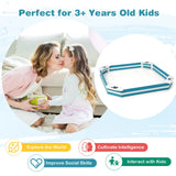 HONEY JOY Kids Sandbox, Cedar Bottomless Sand Pit for Backyard Deck Patio Lawn, 4 Corner Seats with Pattern, Square Wood Sand Boxes for Kids Outdoor, Gift for Boys Girls 3+, Navy Blue HONEY JOY