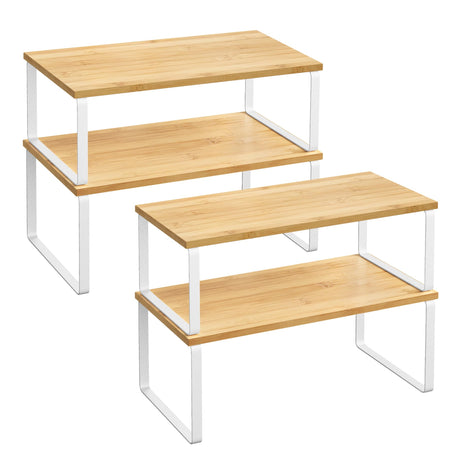 SONGMICS Cabinet Organizer Shelf, Set of 4 Kitchen Counter Shelves, Kitchen Storage, Spice Rack, Stackable, Expandable, Metal and Engineered Wood, SONGMICS