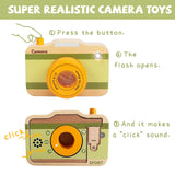 Wooden Mini Pretend Camera Toy with Real Sounds and Light for Toddlers 1 2 3 Years Old, Neck Hanging Photographed Props for Boys Girls Children Kids WoodenEdu