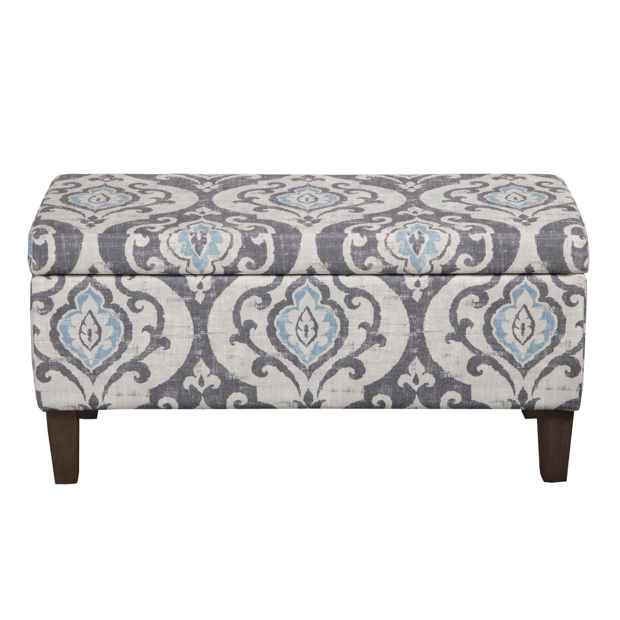 HomePop Large Upholstered Rectangular Storage Ottoman Bench with Hinged Lid, Slate Damask HomePop