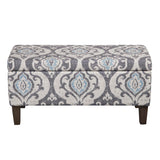 HomePop Large Upholstered Rectangular Storage Ottoman Bench with Hinged Lid, Slate Damask HomePop