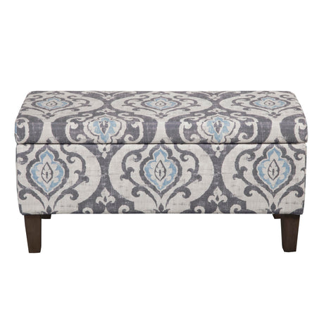 HomePop Large Upholstered Rectangular Storage Ottoman Bench with Hinged Lid, Slate Damask HomePop