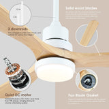 Mpayel 52" Wood Ceiling Fan - Farmhouse Ceiling Fan Light with 3 Solid Wood Reversible Blades, 6 Speeds, Indoor Outdoor Ceiling Fan for Patios, White Mpayel