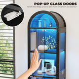 BROTTAR 71" Tall Arched Display Cabinet with Glass Doors, 5-Tier Curio Cabinet with LED Lights for Collectibles, Books, Showcase Glass Display Case with Human Body Sensor for Living Room, Black BROTTAR