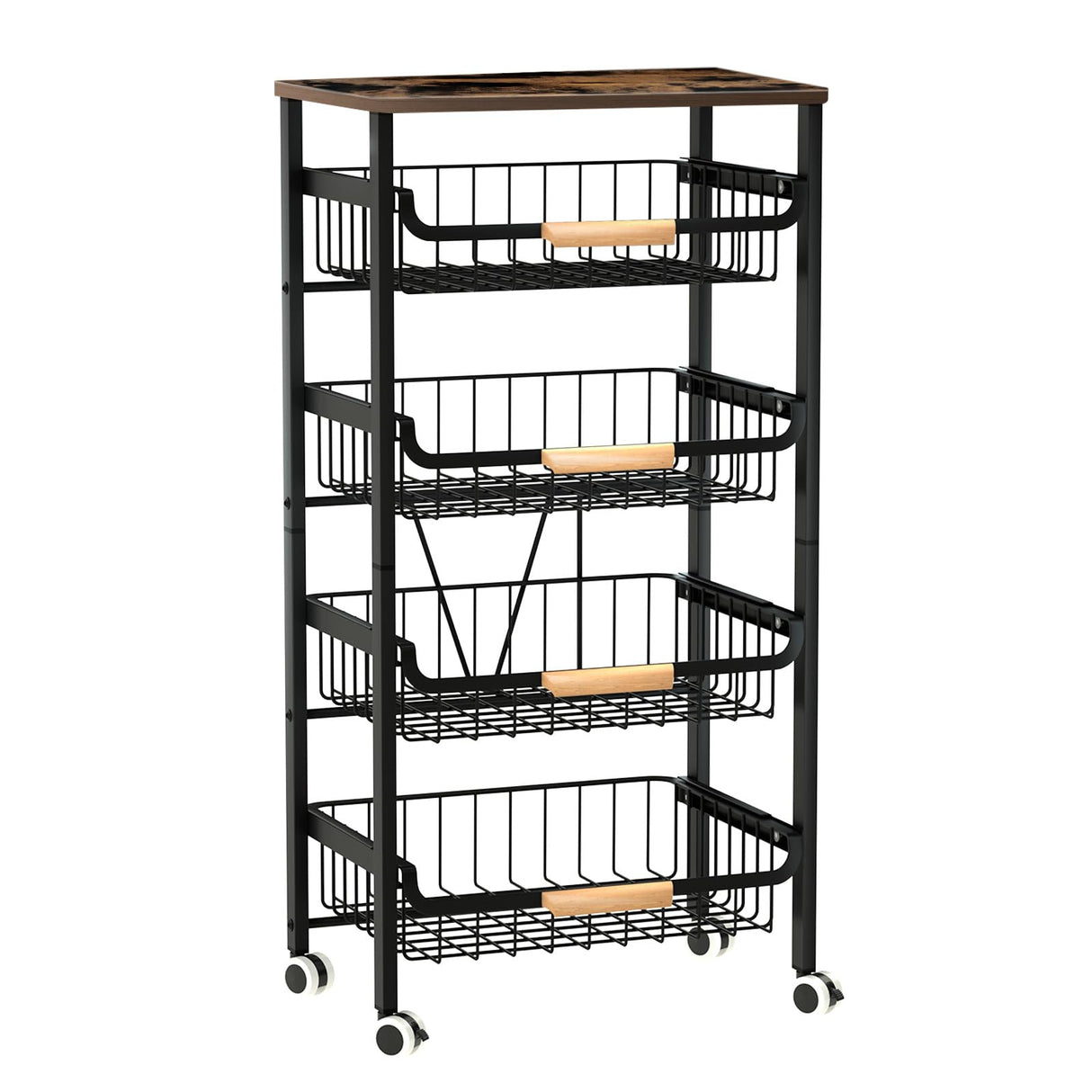 5-Tier Rolling Storage Cart with Wheels, Large Capacity Kitchen Cart, Mobile Utility Cart with Wooden Tabletop and Mesh Baskets, Bathroom, Laundry Room 7 code