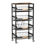 5-Tier Rolling Storage Cart with Wheels, Large Capacity Kitchen Cart, Mobile Utility Cart with Wooden Tabletop and Mesh Baskets, Bathroom, Laundry Room 7 code