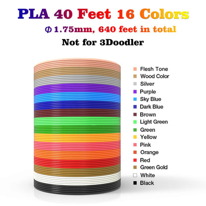 dikale 3D Pen Refills 3D Printer Pen Filament 1.75mm PLA (640 Feet 16 Colors) Bonus 250 Stencils eBooks - 3D Pen Filament - WoodArtSupply