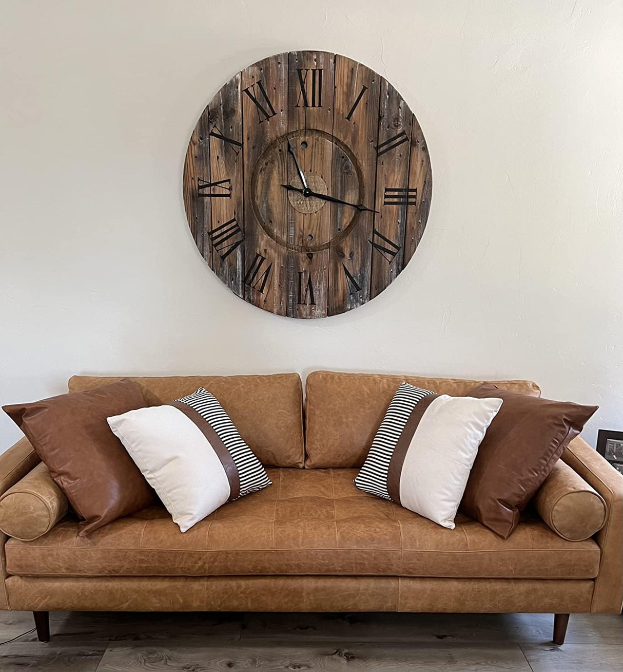 cygnus Set of 2 Farmhouse Decor Stripe Patchwork Linen Throw Pillow Covers,Modern Tan Faux Leather Accent Pillow Covers 18x18 inch, Gray cygnus