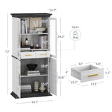 BELLEZE 72" Tall Kitchen Pantry, Large Storage Cabinet with Doors and Shelves, 2 Built-in Drawers, Freestanding Hutch Cabinet with Storage for Kitchen,Dining Room and Living Room (White) BELLEZE