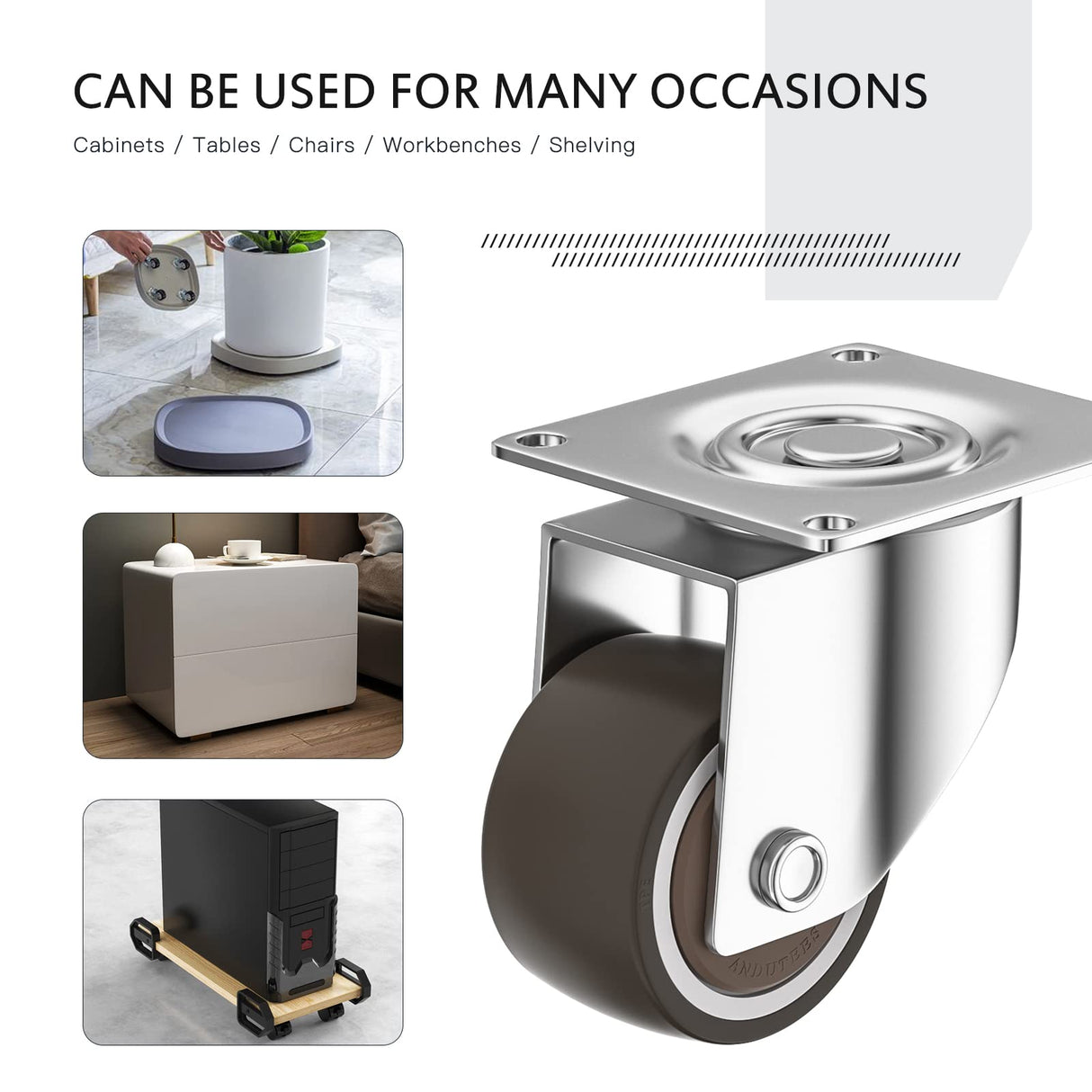 ANDUTEES 1 inch Caster Wheels Set of 4, Low Profile Wheels for Furniture, No Noise Mini Swivel Rubber Casters, with 360 Degree Top Plate for Small Furniture ANDUTEES