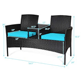 Tangkula Wicker Patio Conversation Furniture Set, Outdoor Furniture Set with Removable Cushions & Table, Tempered Glass Top, Modern Rattan Bench for Garden Lawn Backyard Tangkula