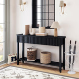 LAZZO Painted Wood Console Table Narrow Long Sofa Table Modern Behind Couch Table Fluted Entryway Table with 3 Drawers and Open Storage Shelf for Living Room, Foyer and Hallway Black (Black, 1 Tier) LAZZO