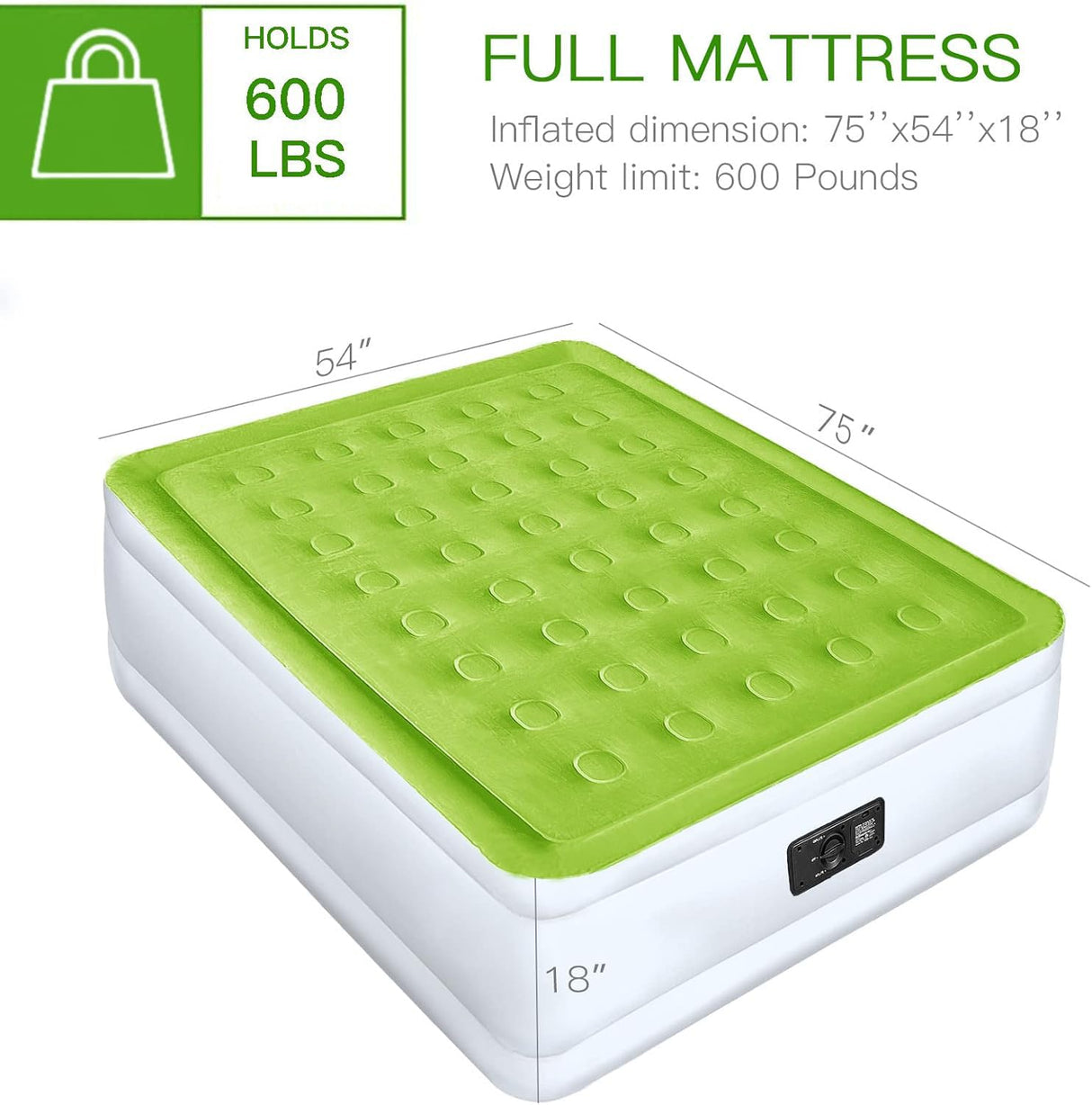 YENING Full Size Air Mattress with Built in Pump Raised Double Blow up Bed Inflatable Camping Airbed Electric 18 Inch Tall YENING