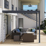 BPS 13 x 10 ft. Outdoor Aluminum Wall Mounted Louvered Pergola Waterproof Gazebo Sun Shade Shelter with 2 Adjustable Rainproof Panels for Patio, Garden, Backyard Lawn & Garden - Dark Gray BPS