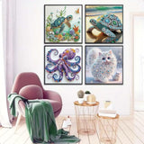4Pack Diamond Painting Kits For Adults,Sea Turtle Special Shape Diamond Art Kits For Adults Beginners, DIY Diamond Crystal Rhinestones Gem Art Animal Octopus and Cat For Home Wall Decor 12 X 12Inch ZQEATRY