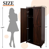 HYDUZ 2 Piece 70" Large Bedroom Armoire Wardrobe Closet for Hanging Clothes, Farmhouse Wooden Wardrobe Closet with Barn Door, Freestanding Clothing Storage Cabinet with Hanging Rod & Shelf, Espresso HYDUZ