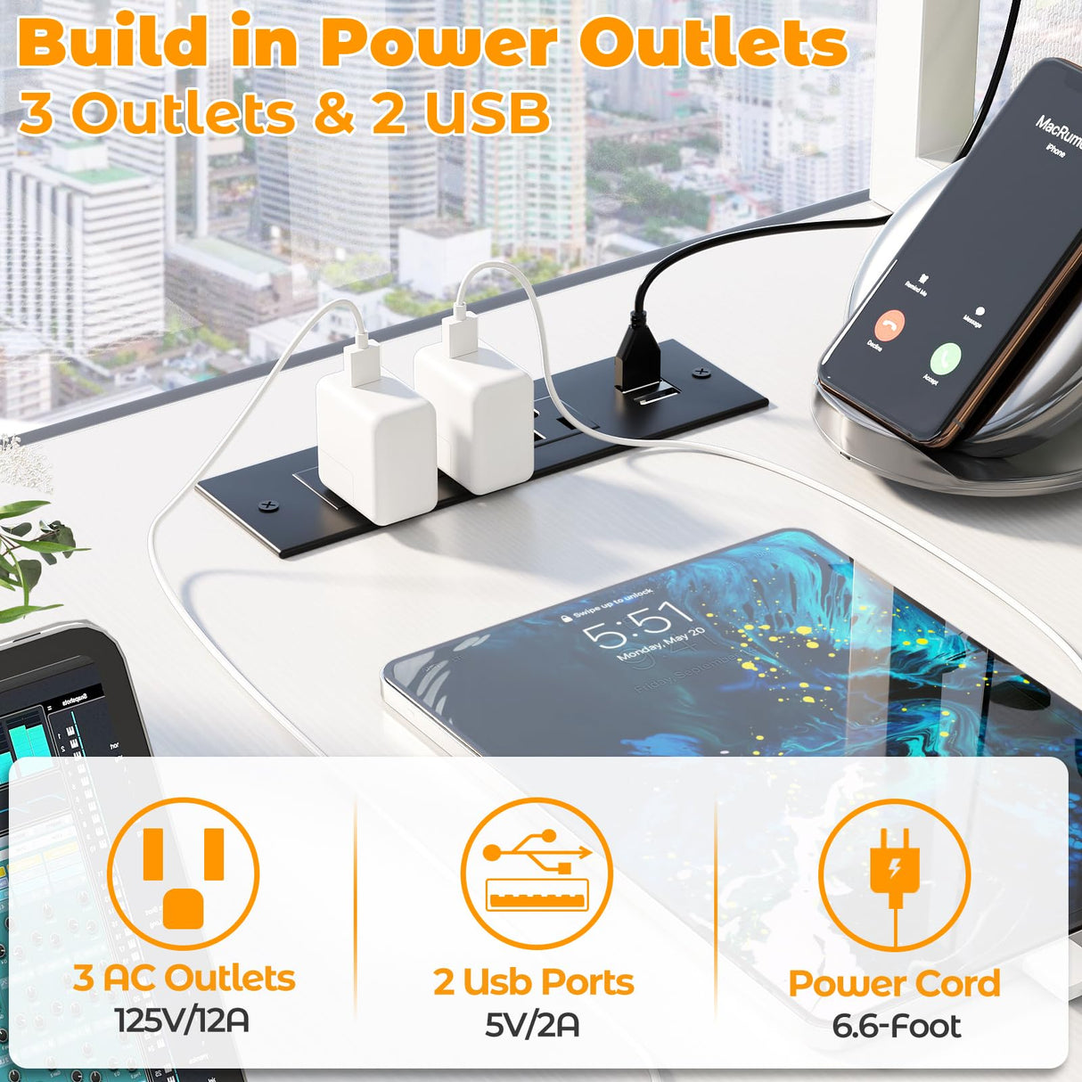 Cyclysio Gaming Desk with Hutch, 39'' Computer Desk with LED Lights & Power Outlets, Home Office Desk with Reversible 5 Tiers Storage Shelves & Monitor Stand, Small Gaming Table for Small Space, White Cyclysio