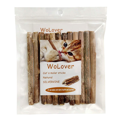 WoLover Silvervine Sticks for Cats, Natural Catnip Matatabi Chew Sticks Teeth Molar Chew Toys for Cat Kitten Kitty (at Least 12 PCS)