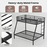 KOMFOTT Metal Twin Over Full Bunk Bed, Heavy Duty Bed Frame with Integrated Ladder, Full-Length Guardrails for Teens & Adults, Space-Saving Bunk Bed for Bedroom & Dorm, No Box Spring Required KOMFOTT