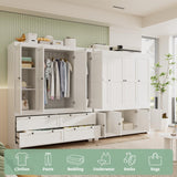 PLANNTONNEO Large White Wardrobe Closet with Drawers, Modular Closet System with Doors and Hanging Rods, Tall Large Armoire Ample Storage, Big Bedroom Armoires (8 Doors/White) PLANNTONNEO