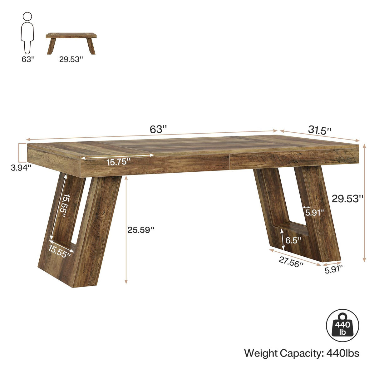 Tribesigns 63 Inches Wood Executive Desk, Large Home Office Computer Desk with Double Pedestal, Industrial Study Writing Table, Business Workstation for PC Laptop, Rustic Brown Tribesigns