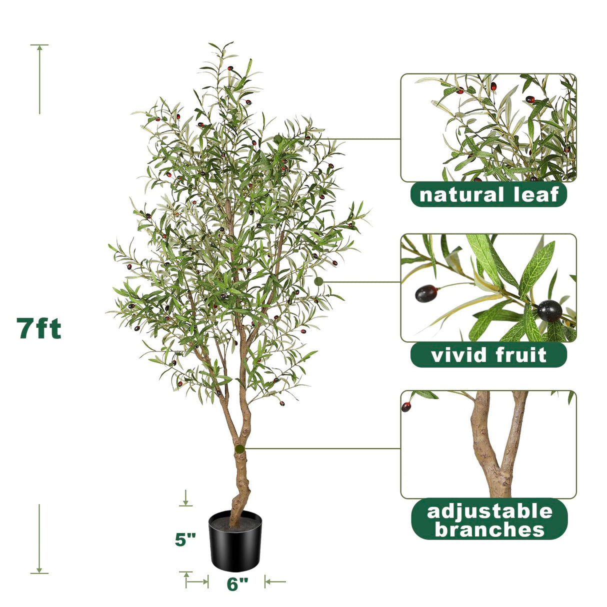 FEELEAD 7ft Faux Olive Tree - Fake Potted Olive Silk Tree with Planter Natural Olive Branches and Realistic Leaves Artificial Tree for Home House Office Decor Indoor FEELEAD