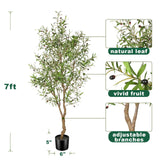 FEELEAD 7ft Faux Olive Tree - Fake Potted Olive Silk Tree with Planter Natural Olive Branches and Realistic Leaves Artificial Tree for Home House Office Decor Indoor FEELEAD