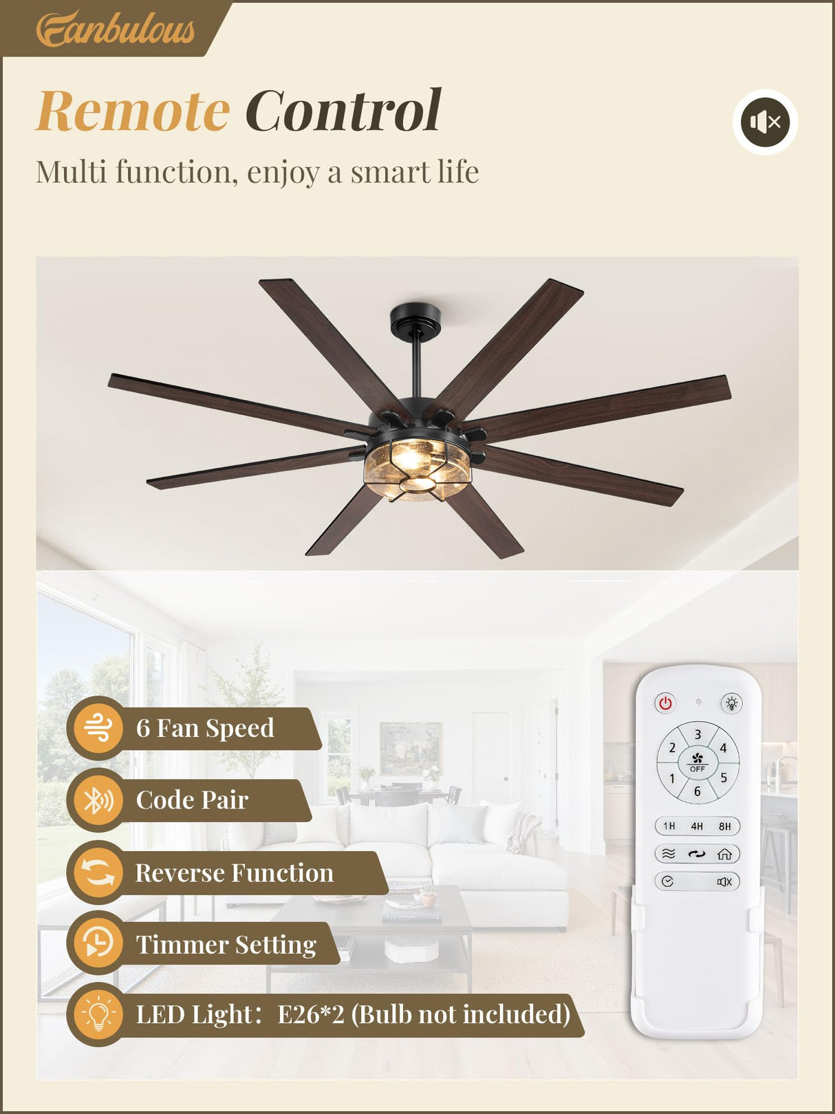 65 Inch Farmhouse Ceiling Fan with Lights & Remote Control, Quiet Reversible DC Motor, Wooden Blades, Seeded Glass Lampshade - Ideal for Bedroom, Living Room, Dining Room Fanbulous