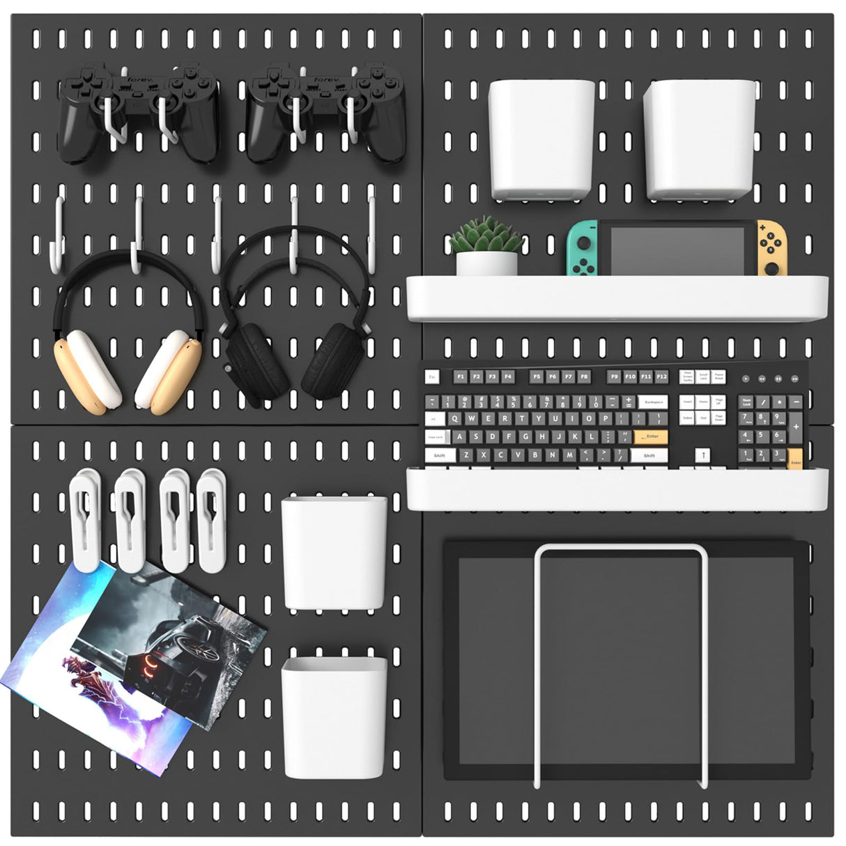MULSAME Pegboard Combination Kit, 25.2" x 25.2" Wall Mounted Storage Set with 4 Pegboards & 20 Accessories Hanging, Peg Boards Organizer MULSAME