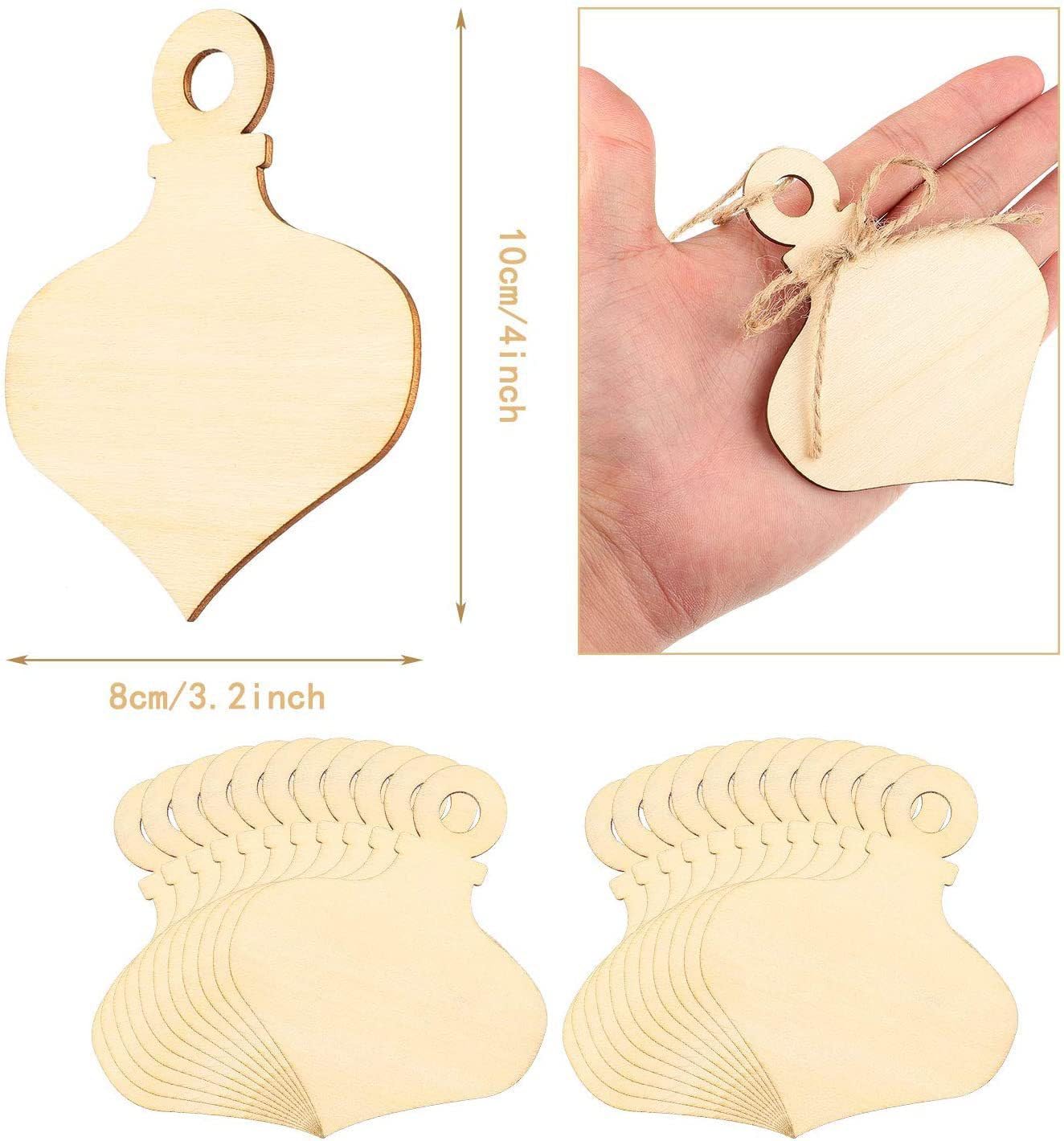 HIPIHOM 50Pcs Christmas Wooden Ornaments Blanks Pendants with Cords New Year Christmas Tree DIY Pendant Ornaments