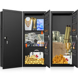 31.5" Tall Wall Safes Between the Studs with 2 Removable Shelf, Lockable Hidden Safe Box with 50 Hooks for Keys Jewellery, in Wall Safe for Money Medicines Valuables GUVELI