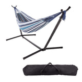 Fabric Hammock with Stand Included - Portable Hammock with Carry Bag and Powder-Coated Steel Frame for Travel or Backyard by Pure Garden (Blue Stripe) Pure Garden