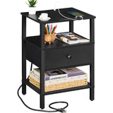 Lerliuo Nightstand with Charging Station and USB Ports, 3-Tier Storage End Table with Drawer Shelf, Night Stand for Small Spaces, Wood Bed Side Table for Living Room, Bedroom - Classic Black Lerliuo