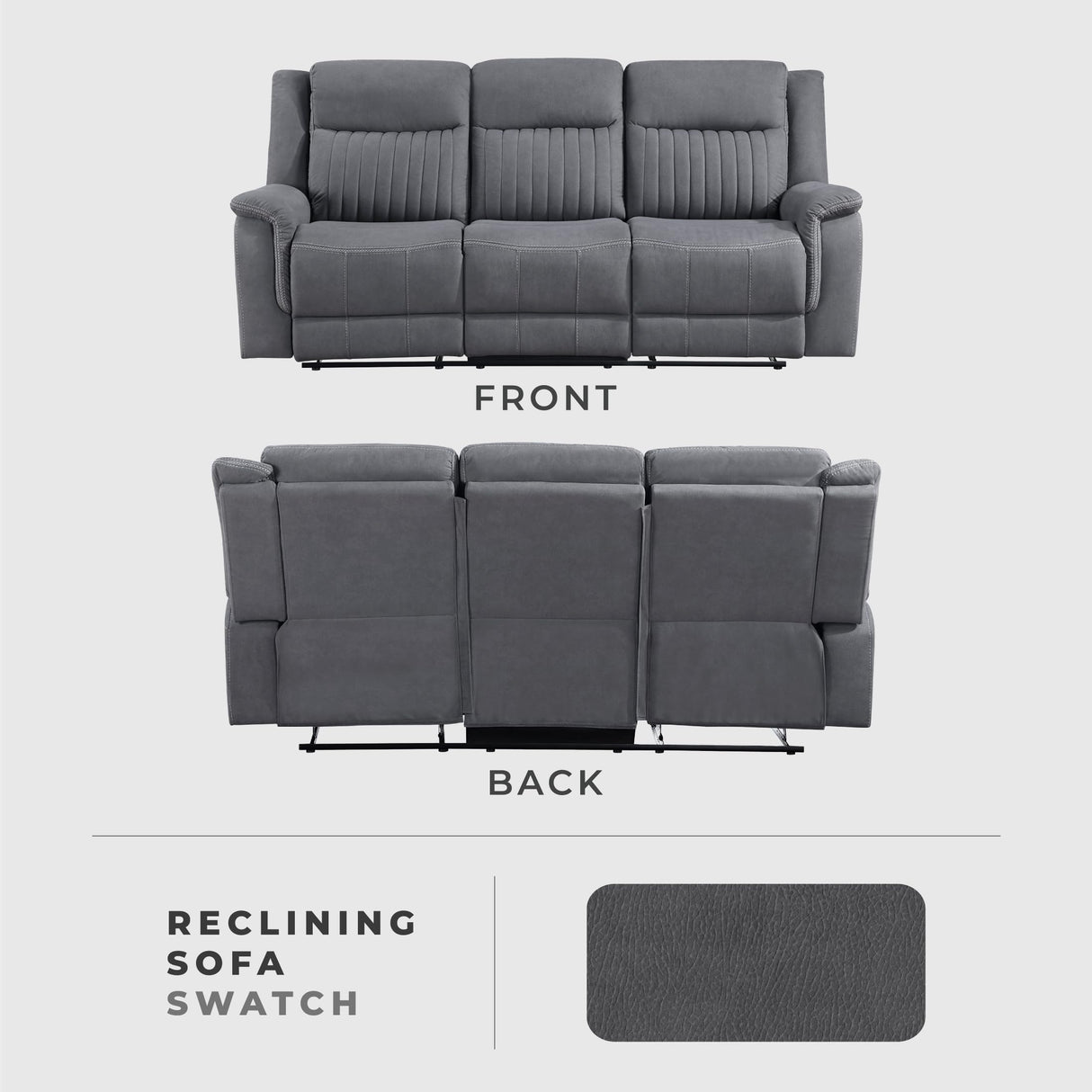 Lexicon Manual Double Reclining Sofa, Polished Microfiber Upholstered 3 Seater Manual Sofa Recliner for Living Room, Wall Hugger, Easy Assembly, Gray Lexicon