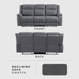 Lexicon Manual Double Reclining Sofa, Polished Microfiber Upholstered 3 Seater Manual Sofa Recliner for Living Room, Wall Hugger, Easy Assembly, Gray Lexicon
