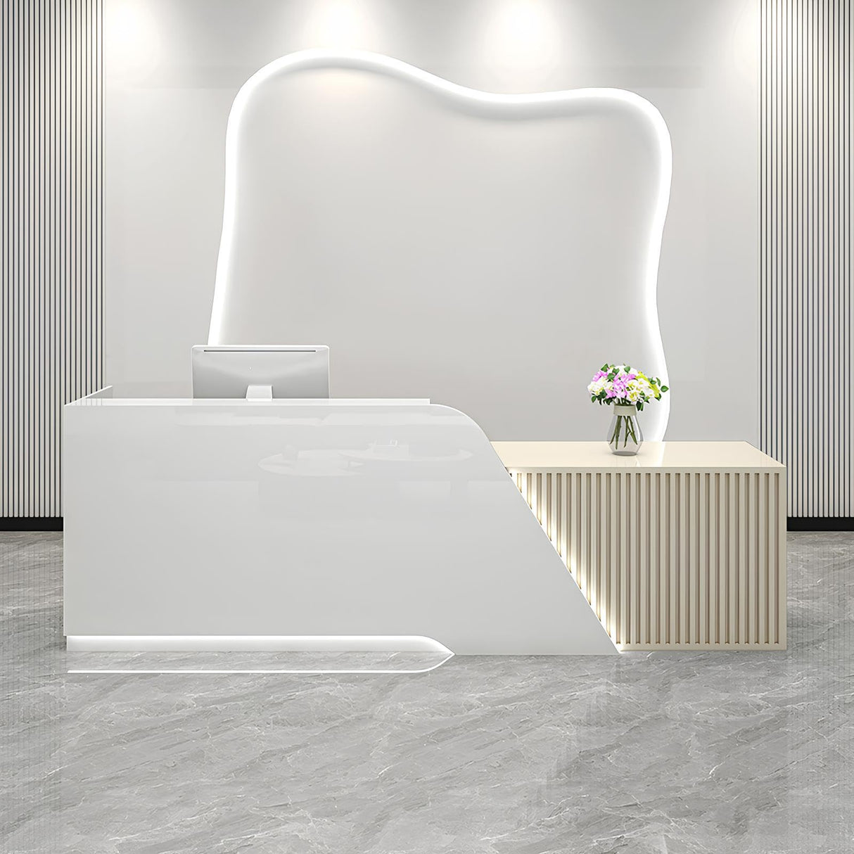 Reception Desk with Counter, Commercial Front Desk Reception Counter with Lockable Drawers & Door Cabinet, Retail Checkout for Office, SOHO, Shop, Office Boutique Lobby,A - Left,L 160cm/63in Generic