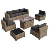 Aoxun Patio Furniture Sets, 8-Piece Outdoor Patio Furniture with 44'' Propane Gas Firepit Table, Wicker Outdoor Conversation Set Sectional Sofa for Backyard, Poolside, Garden (Black Cushion) Aoxun