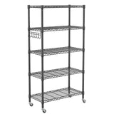 Homdox 5 Tier Metal Storage Shelves with Wheels, Heavy Duty Wire Shelving Unit, Adjustable Storage Racks with Side Hooks for Bathroom Kitchen Garage Homdox