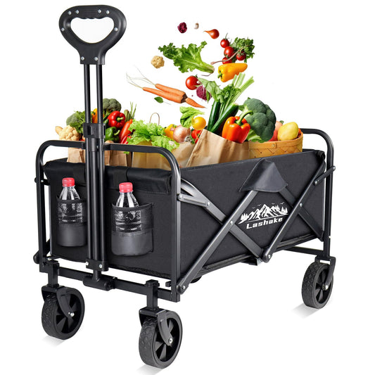 Collapsible Wagon Carts Foldable, Heavy Duty Beach Folding Wagon Cart with Wheels, Large Capacity Portable Utility Grocery Wagon for Shopping, Sports, Camping, Garden