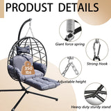 Indoor Outdoor Hanging Egg Chair with Stand & Leg Rest – Heavy-Duty Steel Frame, Handwoven Rattan Swing Chair for Patio, Garden, Bedroom – 350 lbs Capacity, Ergonomic Design (Black) Nevsokio