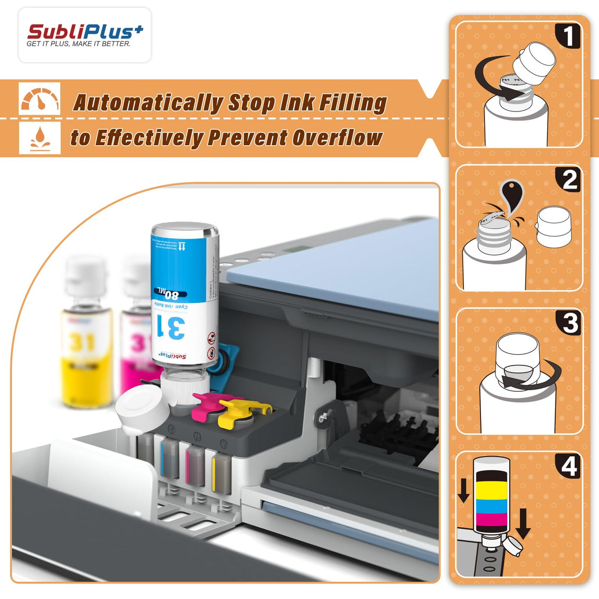 32XL Black Ink Bottle 31 Ink Bottle Set Compatible Replacement for HP Smart Tank Printer 6001 7602 7301 5100 5101 5000 5102 757 7601 755 7601 6002 7302 Ink Refill, Smart Tank Plus 651 551 Ink Refill SubliPlus+