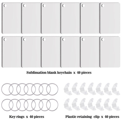 Duufin 120 Pieces Rectangle Sublimation Keychain Blanks Double Side Heat Transfer Blanks MDF Blank Board Key Rings Blanks for Sublimation DIY and Craft