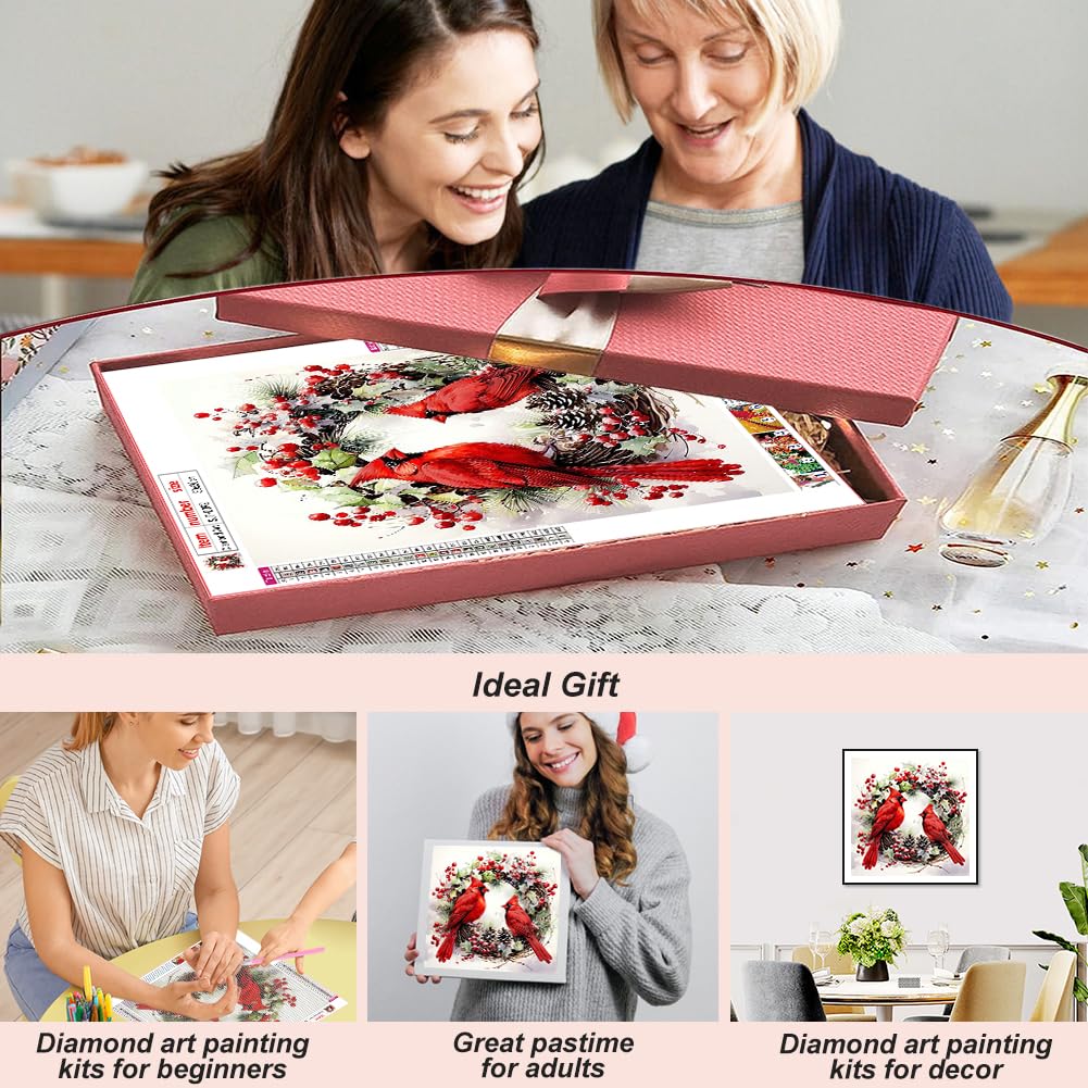 SJUTOUCI Cardinal Diamond Painting Kits for Adults, Diamond Art Kits for Beginners, 5D DIY Diamond Dot Art, Full Drill Gem Craft for Home Decor 12x12 inch, Christmas SJUTOUCI