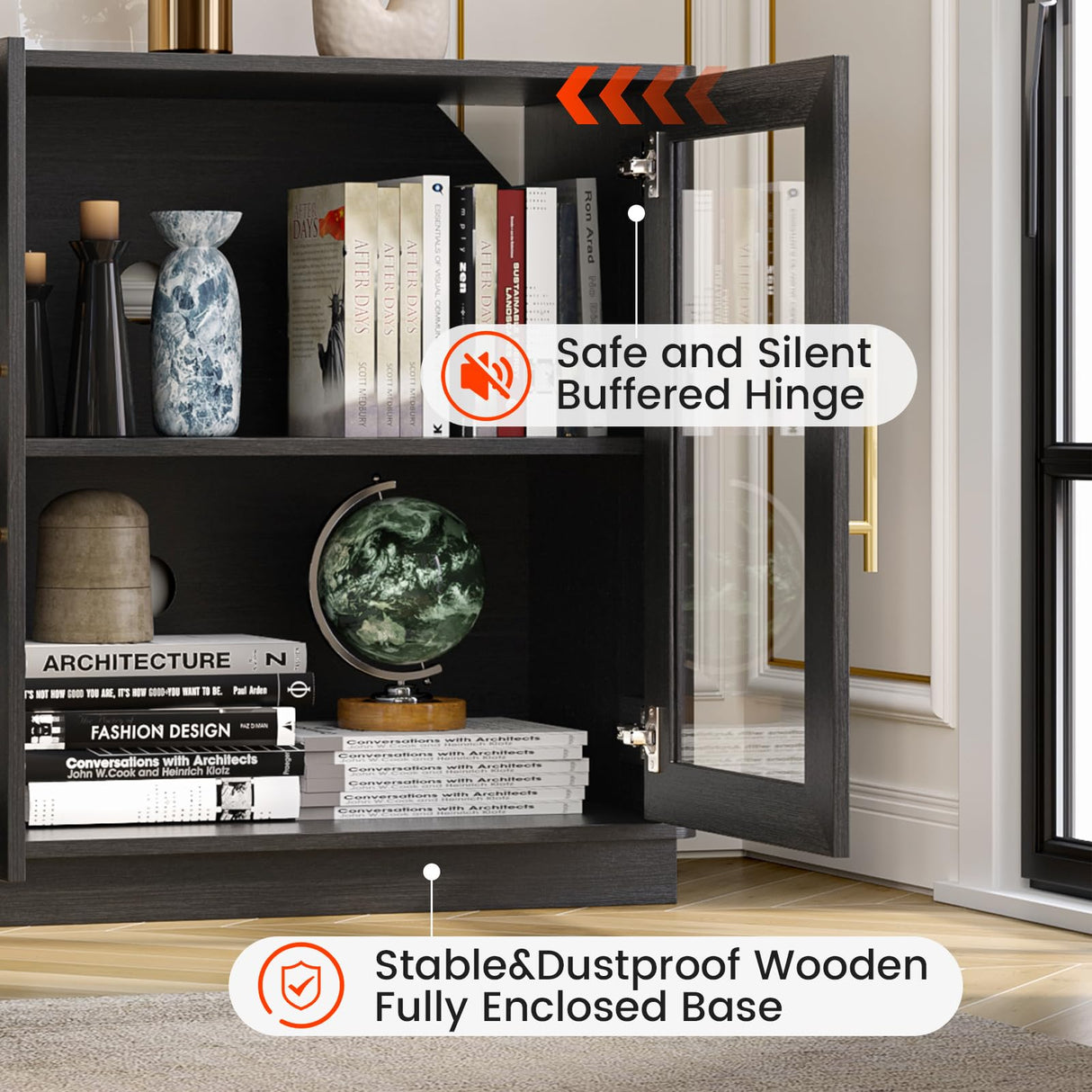 NEWOWNDS Buffet Cabinet with Storage,63" Large Sideboard Buffet Cabinet,Modern Sideboard Kitchen Cabinet with 4 Transparent Glass Doors,Credenza Coffee Bar Cabinet Buffet Table for Kitchen,Black NEWOWNDS