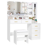 ANWBROAD Large Vanity Desk with Mirror and Lights 45.3" Makeup Vanity with Charging Station Nightstand 3 Lighting Modes Vanity Table Set with 5 Drawers Jewelry Cabinet Glass Door Bedroom White UBDT68W ANWBROAD