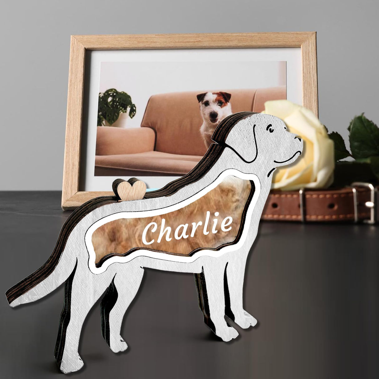 ubjva Custom Pet Fur Keepsake Box Personalized Wooden Dog Hair Memorial Shadow Box with Name Pet Loss Sympathy Gift for Dog Lover ubjva