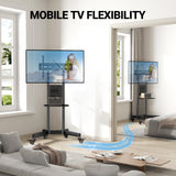 PERLESMITH Rolling TV Stand with Pegboard Storage for 32-85 Inch TVs Holds up to 132 Lbs, Height Adjustable Mobile TV Stand with Laptop Shelf, Portable tv Stand for 4K TVs Max VESA 600x400mm PSTVMC01 PERLESMITH